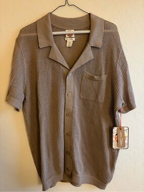 C&C California Taupe Knit Short-Sleeve Camp Shirt